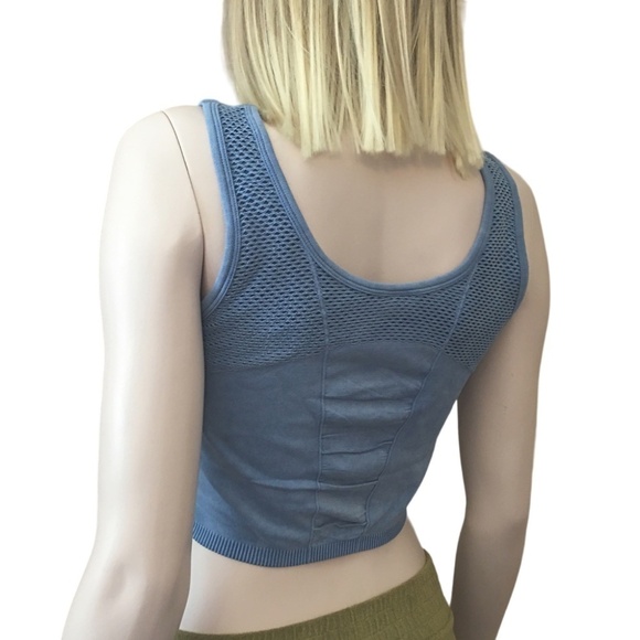 SPLENDID Blue Crop Top Fitness Activewear Yoga Mesh Venting Compression - Picture 7 of 13